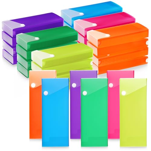 Image of Watersay 24 Pcs Slider Pencil Case Bulk for Classroom Clear Plastic Pencil Box with Pull out Drawer Snap Closure Storage Box Translucent Crayon Boxes Back to School Organizer (Fresh Colors)