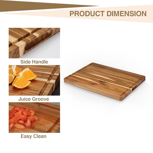 Tabla de cortar grande de madera de acacia – gruesa, bloque para carnicero con ranuras profundas para jugos, mangos ergonómicos, resistente para cocina, 61x46 cm miniatura 5