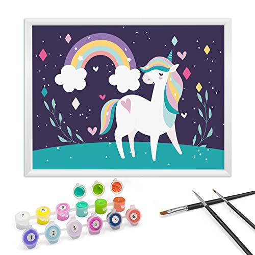 Zimrobin Malen Nach Zahlen ab 5 6 7 Jahre Mädchen Malen Nach Zahlen für Kinder mit Rahmen 3 Pinsel und Acrylfarben 18 X 24cmGlückliches Einhorn