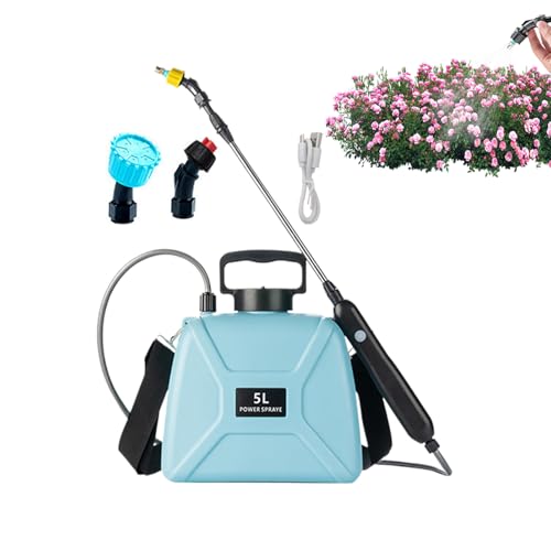 Qkbuza Pulverizador de agua eléctrico – Pulverizador de patio de 5 litros – Correa de hombro telescópica varita 3 boquillas de niebla herramienta de limpieza para detalles de coches de piscina cuidado