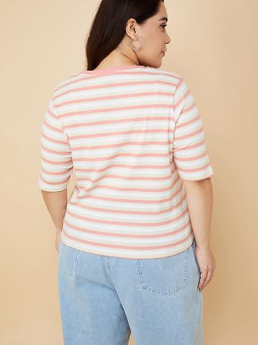 Image of Max Women Striped Ribbed T-Shirt Regular Fit