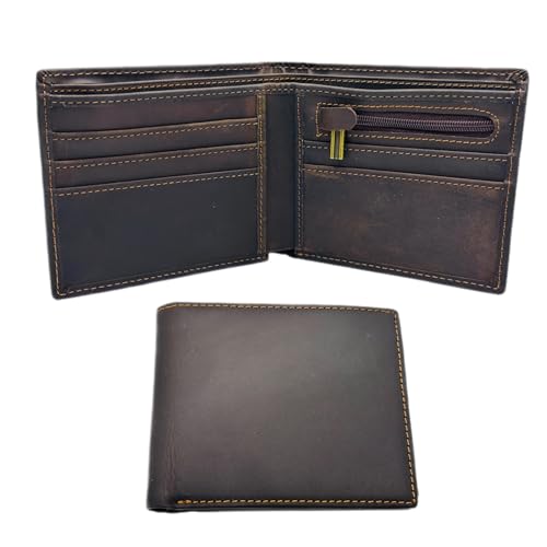 HIDO Wallet for Men with Multiple Card Slots,Slim Genuine Leather Bifold Zipper Money Porket