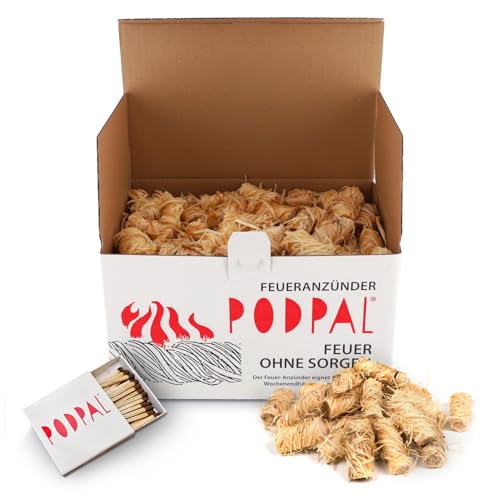 PODPAL 200 Stück Herbst-Anzündwolle – 100% Holzwolle & Wachs,...
