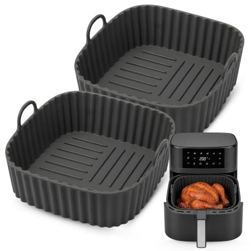 Molde Silicona Cuadrado para Freidora de Aire, Accesorios Freidoras de Aire, Recipiente de Silicona Cuadrado para Freidora, Antiadherente, Apta para freidoras de 4 a 5 litros, Silicona, 2 Unidades