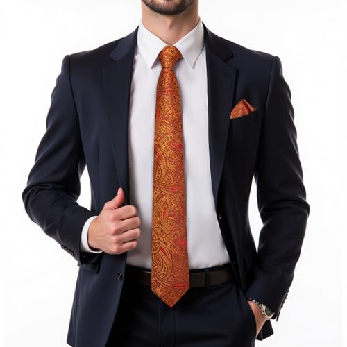 Image of DiBanGu Extra Long Tie for Men 63 inch XL Silk Necktie Set | Pocket Square and Cufflinks, Big and Tall, Jacquard Woven, Gift Box, Paisley /Plaid /Solid /Striped, for Weddinng Party Business