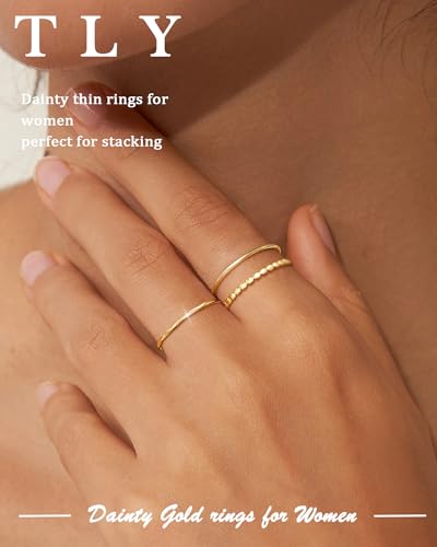 TLY Stackable Rings for Women Non Tarnish 18K Gold Silver Plated Dainty Stacking Rings Set Thumb Thin Cute Knuckle Pinky Finger Ring Promise Engagement Wedding Band Rings Size 5 6 7 8 9 10 Trendy Jewelry Gift for Women2