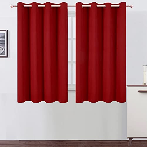 Image of LEMOMO Red Blackout Curtains /52 x 45 Inch Length Kids Curtains /Set of 2 Panels Grommet Bedroom Curtains for Living Room