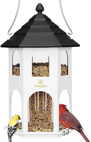 best bird feeders for winter that will transform your backyard experience 6 Kingsyard Metal Bird Feeder for Outdoor Hanging, Wild Bird Feeders with Circular Perch, Easy to Clean & Refill, 4 lbs Large Seed Capacity, White