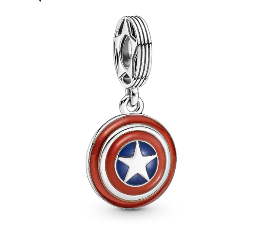 Captain America Shield Charm 925 Silver Compatible with Pandora Charms, silver chain Bracelet, Trollbeads, Chamilia and Biagi.…