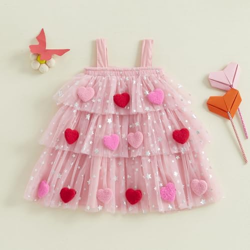 Toddler Girls Valentine Dress Heart Layered Tulle Tutu Dress Red Pink Heart Dresses Kids Valentine Outfit2