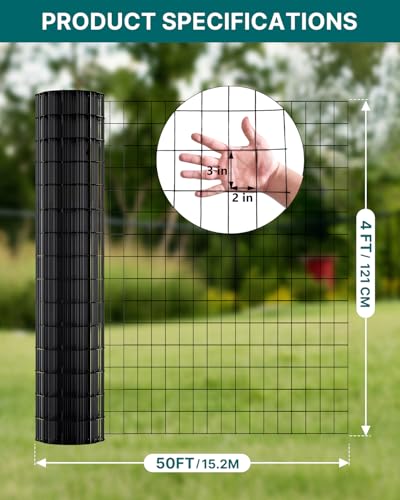 ARIFARO 1,2m x 15,2m Maschendraht Metallzaun-Gittergröße 5cm x 7,5cm - 2 mm Drahtdurchmesser mit PVC, Metallgitterrolle mit Feuerverzinkt Beschichtung für Hunde, Hühner, Rehe, Kaninchen (Welded Wire)
