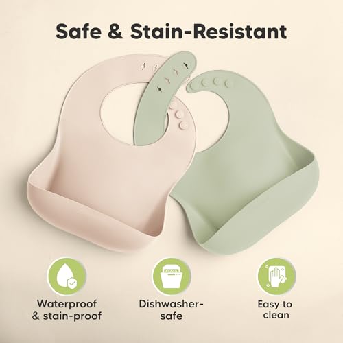 Image of KeaBabies 2-Pack Silicone Bibs for Babies, Toddlers Girl, Boy (Macaron) | Sturdy Food-Grade Baby Bibs for Eating, Large Food Catcher, Easy Clean & Put On, Waterproof Baby Feeding Essentials, BPA-Free