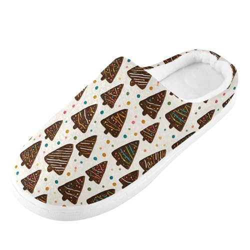 Fuzzy Memory Foam Slippers for Women/Men Christmas Tree Chocolate Cookies Pattern Fluffy Winter House Shoes Indoor and Outdoor