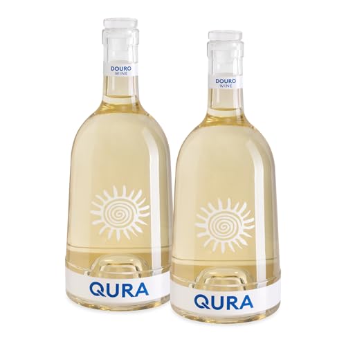 QURA - Vino blanco DOC Douro | Pack 2 botellas 75 cl | Cosecha 2024 | 12,5% vol | Amarillo citrino | Gouveio Viosinho Rabigato | Textura sedosa y acidez equilibrada | Pack de vino para regalar