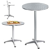 YZNAHRE Mesa alta 2 en 1 de aluminio, altura ajustable, 74 cm/115 cm, plegable, redonda, mesa de bar, diámetro de 60 cm, para interior y exterior, boda, jardín, fiesta, color plateado