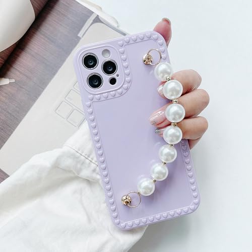 Coque iPhone 14 Plus violette avec bracelet perles anti-chute et étui souple antichoc