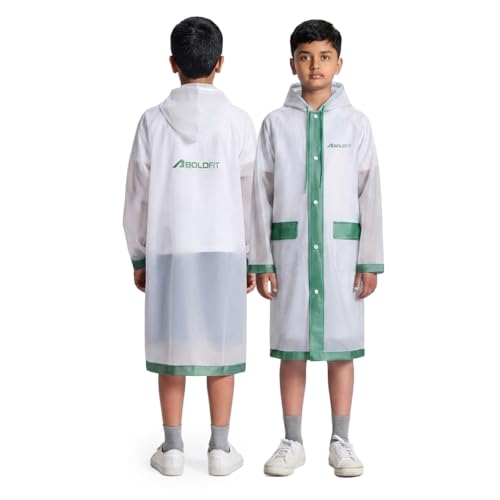 Image of Boldfit Raincoat for Kids Smart Back Long Raincoat with Hood Waterproof Rain Coat for Boys & Girls Lightweight School Poncho Jacket with Pockets & Buttons