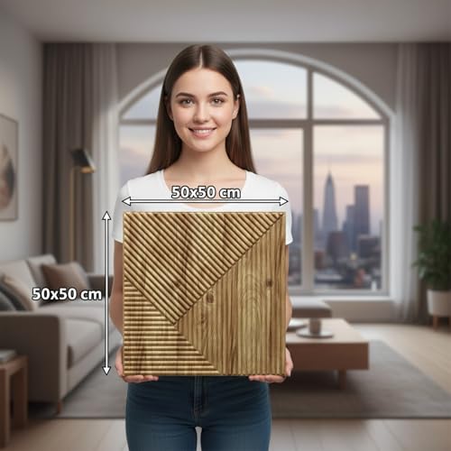 Image of Kayra Decor Wall Panels for Bedroom PVC Fluted Design Beech Wood Color 19.7 inch x 19.7 inch (Pack of 12) - Covers 32.34 Sq. Ft.