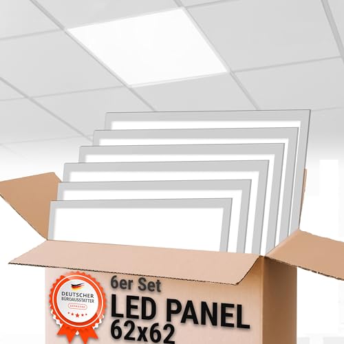 LiLaTec 6er Set LED-Panel inkl. Netzteile 62x62 entblendet UGR 19, 36W,...