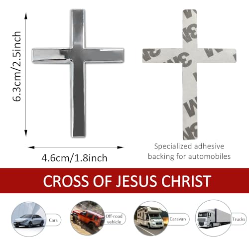 Image of 2PCS Metal Jesus Christ Cross Badge Stickers, Cross Decal, 2.5 inchx1.8 inch 3D Jesus Christ Car Emblem Badge Decal, Self Adhesive Scratch Covering Metal Emblem Decals Fit Car Body Fender Tail (Black+Silver)
