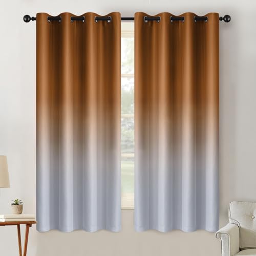 Image of SimpleHome Burnt Orange to Grey White Ombre Room Darkening Curtains 63 Inch | Curtains for Living Room,Light Blocking Thick Thermal Insulated Grommet Window Curtains Drapes for Bedroom, 2 Panels,52Wx63L