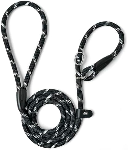 WePet Dog Training Slip Leash, No Pull, Durable Reflective Lead, Puppy Heavy Duty Loop Rope, Comfortable Handle, 6 ft, 1/2 inch, diam. Black/White