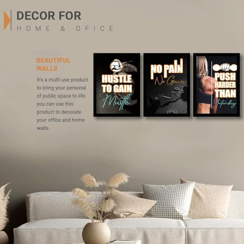 Image of kotart Motivational /Inspirational Gym Workout Quotes Framed Wall Posters with Frame for Wall Room Frames - Posters for Gym - Wall Posters for Room Set of 3 (Art 5, 13x17 inch)