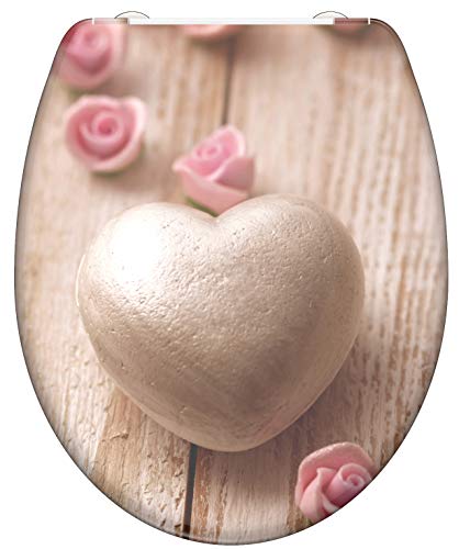 WC-Sitz - Toilettendeckel | Klodeckel mit Absenkautomatik & Schnellverschluss | Duroplast | Toilettensitz mit Muster (Romantic)