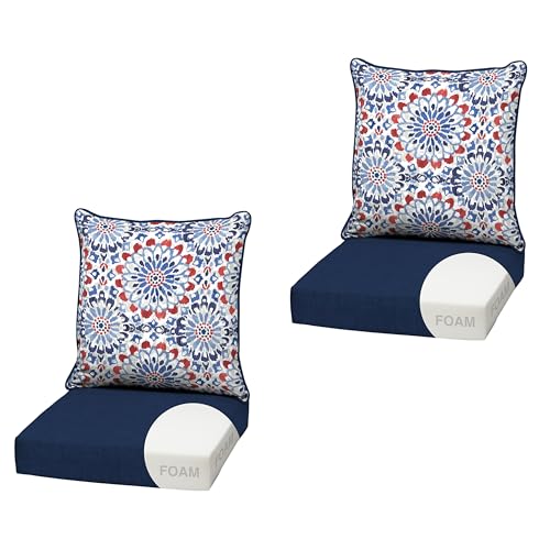 Image of Arden Outdoor Deep Seat Cushion Set, Foam, 2-Pack, 22x24, Clark Blue | Sofa, Couch, Conversation Set, Premium High-Density Foam, Never Flattens, Mold and Mildew Resistant