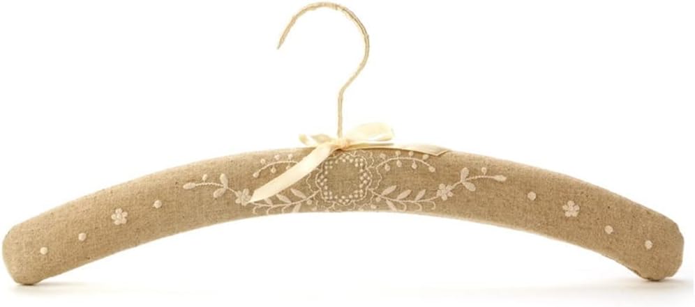 HBJWOV Embroidered Satin Padded Wedding Hanger Bridal Wooden Adult Coat Hanger Ladies Hanger(Beige)