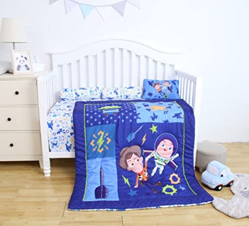 Image of Baby 5 pcs. Bedding Set | Reversible Comforter Blanket & Bedsheet Set for (0-5 Years) | Baby Crib Bedding Set (Blue)