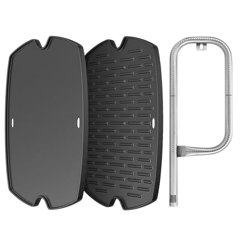 BBQration 7583 Cast Iron Griddle & 41862 Burner for Weber Q2000 Q2200 Q200 Q220 for Weber Medium Q Parts 394001 53060001 54060001 54060301 566001 Grills, Replacement Parts for 7583 6559 Grill Grate