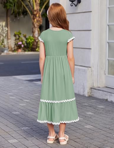 Arshiner Girls Summer Maxi Dresses Short Sleeve Casual Flowy Tiered Dress with Pockets for 4-14 Years3