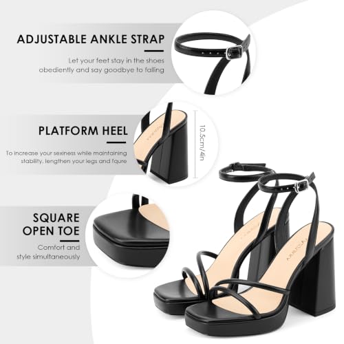 Image of MIRAAZZURRA Platform Strappy Heel Sandals Square Open Toe Two Strap Chunky High Heeled Sandals with Buckle Ankle Strap for Women Party Wedding Dress