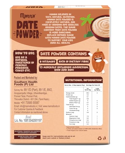 Image of Manna Date Powder Natural Sweetener. Kharik /Khajur Powder. No Added Color, Flavor or Preservatives. Healthy Substitute for Sugar. 200g