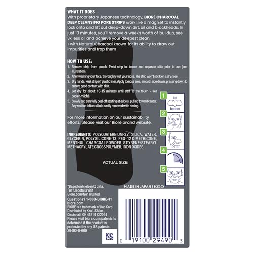 Bioré 29490 Men'S Oil Control Charcoal Deep Cleansing Pore Strips, Blackhead Strips With Charcoal For Men, Blackhead Remover Strips For All Skin Types thumb #7
