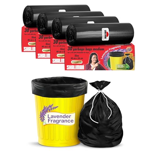 Image of Shalimar Premium (Lavender Fragrance) Scented Garbage Bags | Medium 19 X 21 Inches | 120 Bags (30 Bags X 4 Rolls) | Dustbin Bag /Trash Bag | (Black) - Perforated Box for Easy Dispensing