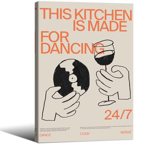 This Kitchen Is for Dancing Sign Wall Art Cocktail Alcohol Drink Poster 24x36 inch Framed Trendy Retro Coffee Dining Room Canvas Prints Bar Cart Wall Decor
