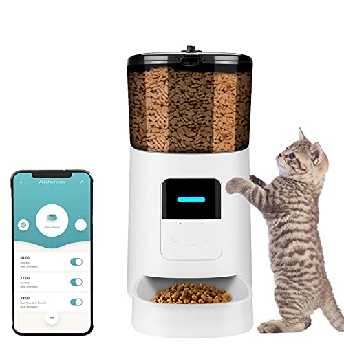 Comedero automático para Perros y Gatos, 6L Prevenir la Obstrucción Alimentador automático con Temporizador, Control De La App Grabación de Sonido Dispensador de Comida Automático Cover