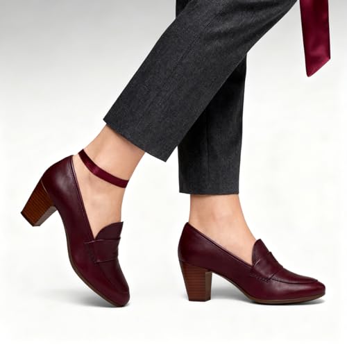 Image of SHODENSE Women Chunky Kitten Heel Pumps Shoes Round Closed Toe Slip On Suede Penny Loafers Matte Block Mid Heels Dress Loafer Almond Toe Comfort Oxford Shoes Office Work Classic Elegant 4-11 M US