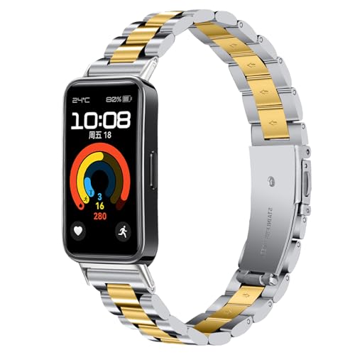 Gimuk Metal Strap Compatible with Huawei Band 10/9/8, Stainless Steel Wristband Replacement Watch Strap Band Bracelet for Huawei Band 10/Band 9/Band 8, One Size, Metal, No Gemstone