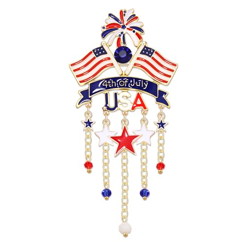 Image of 4th of July Brooches for Women American Flag Brooch Pins Red White and Blue USA Star Patriotic Brooches Independence Memorial Day 4th of July Outfits Accessories Jewelry Gifts