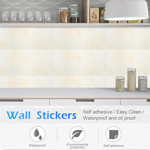 Image of New Peel and Stick Marble Wallpaper Backsplash Self-Adhesive PVC Waterproof Wall Tiles for Kitchen, Bathroom, Bedroom Multiple Size and Black,Cream,White. (8, Cream, 60x30)
