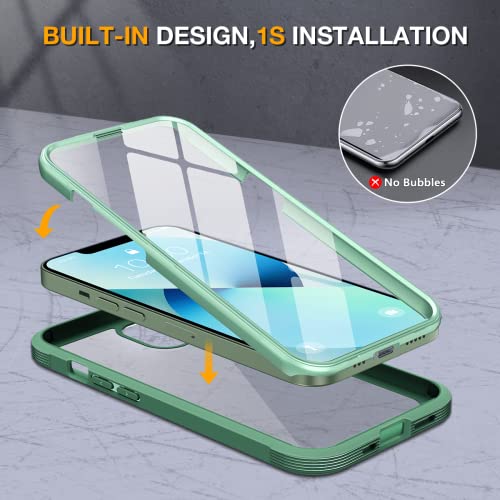 Image of Miracase Compatible with iPhone 13 case 6.1 inch, 2023 New Full-Body Glass Clear Case Bumper Case with Built-in 9H Tempered Glass Screen Protector for iPhone 13, Acacia Green