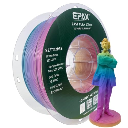 Image of EPAX High Speed PLA+ 3D Printer Filament, Fast PLA 3D Printing Filament, 1.75mm, Dimensional Accuracy + /- 0.03 mm, 1KG Spool (Candy Rainbow)