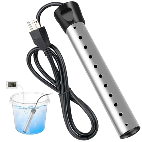 2000W Immersion Water Heater, Portable Electric Water Heater with 304 Stainless Steel, Fast Heating Heater with Thermometer, Ideal for Bucket, Bathtub, Small Pool, Home, Farms, Camping, Outdoor Use