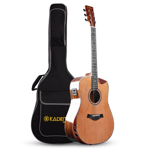 Image of Kadence SH100PRO Slowhand 41 inch Electro Acoustic Guitar | Dreadnought Demi Cutaway | Professional Solidwood | Solid Cedar Wood | Built-in Pickup + 2 Band EQ | Includes Bag & Learning Course | Brown