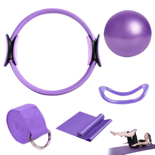 XEERUN 5 Stück Pilates Ring Set, Pilates Kit, Pilates-Ring mit rutschfesten Griffen, Pilates Essentials Kit für Frauen, Pilates Kreis Ring mit Pilates Ball und Fitnessbändern für zu Hause, Yoga