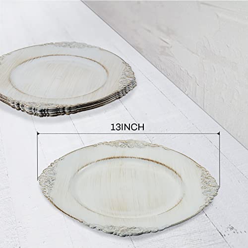 Maoname Antique White Charger Plates, Round Antique Plate Chargers For Dinner Plates, 13" Plastic Charger For Plates, Wedding Table Setting, Set Of 6 #TOP5