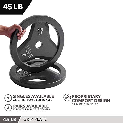 Day 1 Fitness Cast Iron Olympic 2-Inch Grip Plate For Barbell, 45 Pound Single Plate Iron Grip Plates For Weightlifting, Crossfit - 2” Weight Plate For Bodybuilding #TOP3